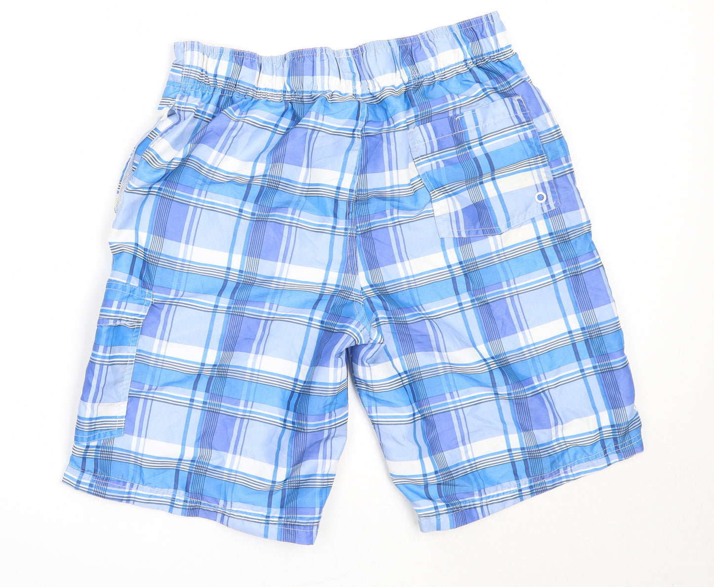 Cedar Wood State Mens Blue Check Polyester Bermuda Shorts Size M  Regular  - swim shorts
