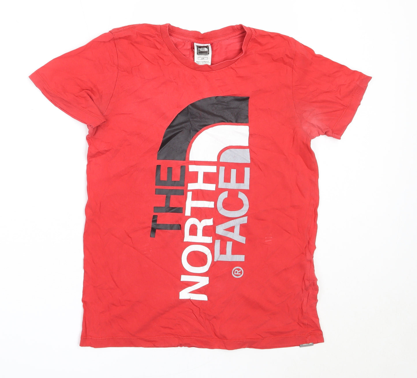 The North Face Boys Red  Cotton Basic T-Shirt Size L Round Neck