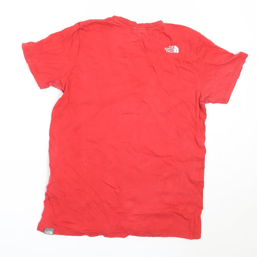 The North Face Boys Red  Cotton Basic T-Shirt Size L Round Neck