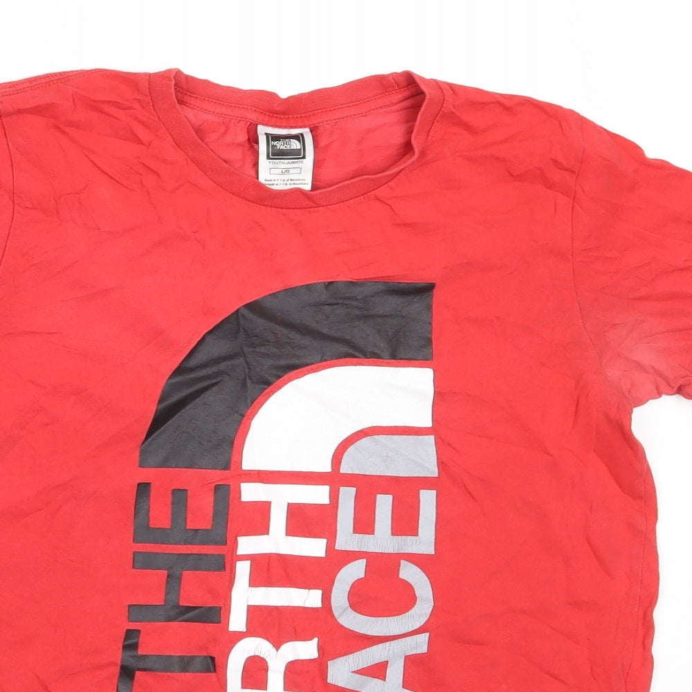 The North Face Boys Red  Cotton Basic T-Shirt Size L Round Neck