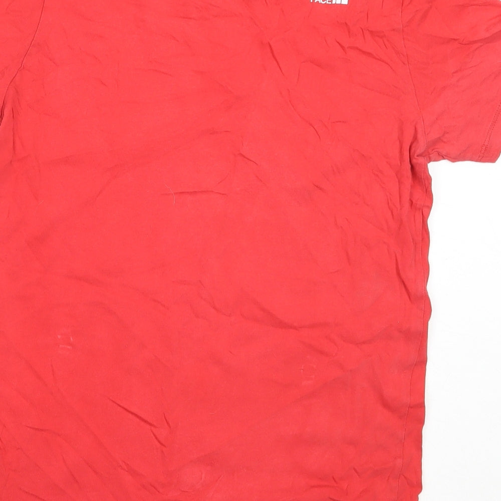 The North Face Boys Red  Cotton Basic T-Shirt Size L Round Neck