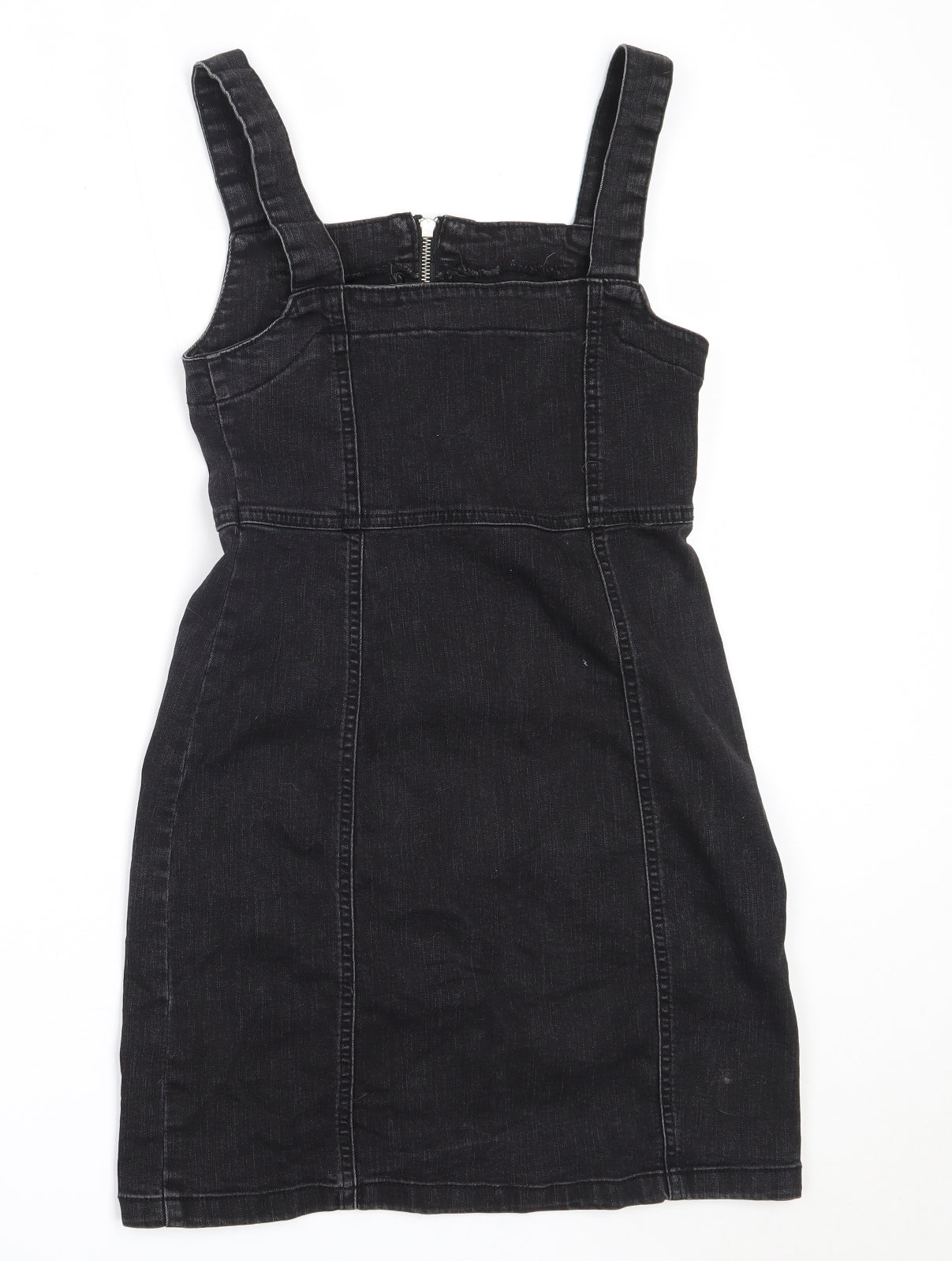 Primark Womens Black Cotton Pinafore/Dungaree Dress Size 10 Square Nec Preworn Primark Womens Black Cotton Pinafore/Dungaree Dress Size 10 Square Nec Preworn