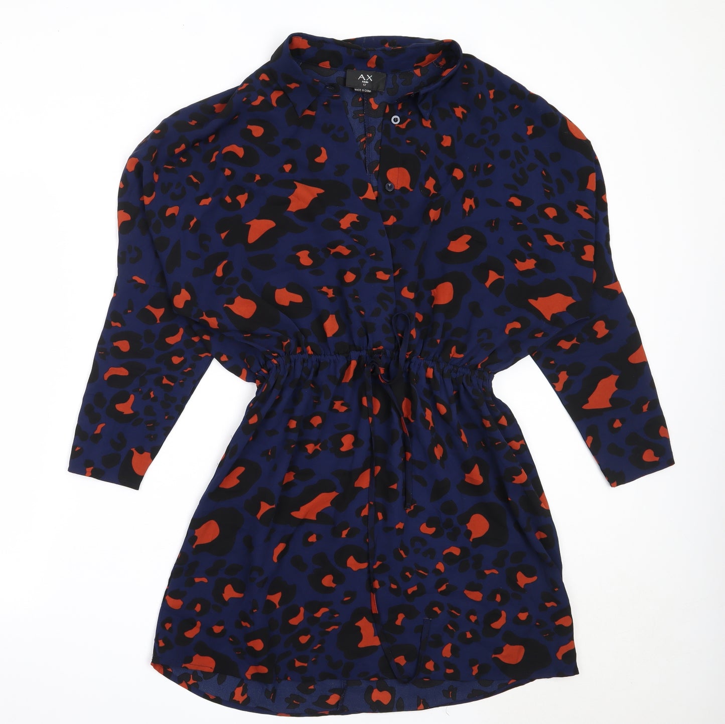 AX Paris Womens Blue Animal Print Polyester Fit & Flare  Size 12  Collared