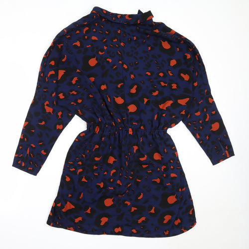 AX Paris Womens Blue Animal Print Polyester Fit & Flare  Size 12  Collared