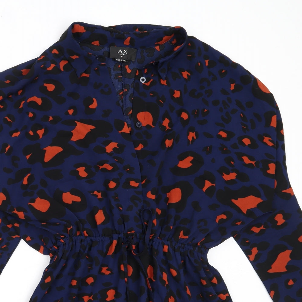 AX Paris Womens Blue Animal Print Polyester Fit & Flare  Size 12  Collared