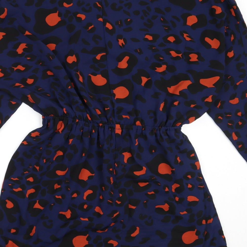 AX Paris Womens Blue Animal Print Polyester Fit & Flare  Size 12  Collared