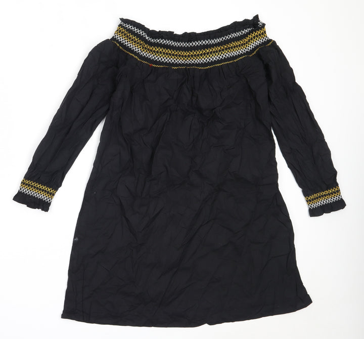 River Island Womens Black Cotton Shift Size 6 Off the Shoulder