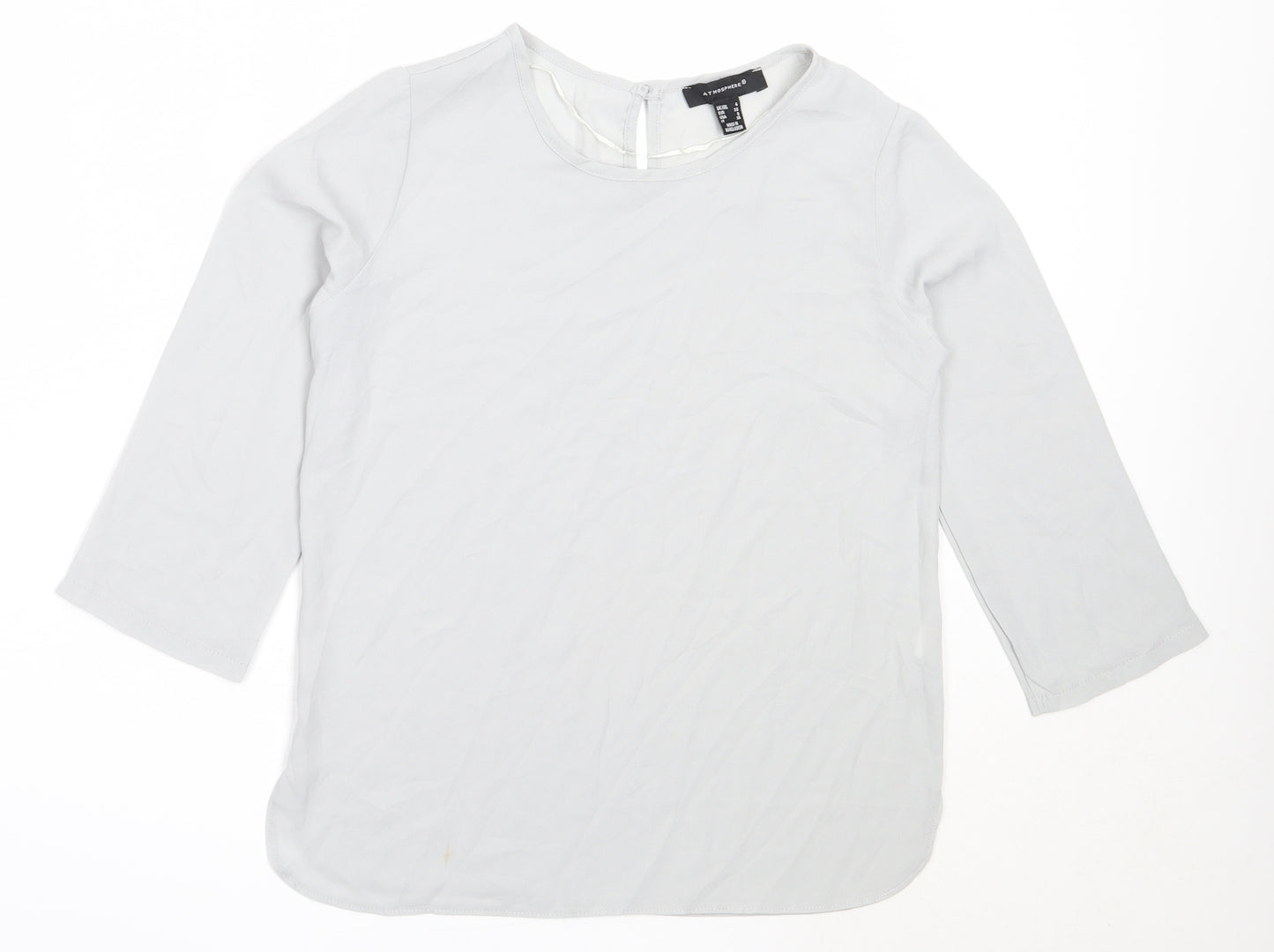 Atmosphere Womens Grey  Polyester Basic Blouse Size 4 Round Neck