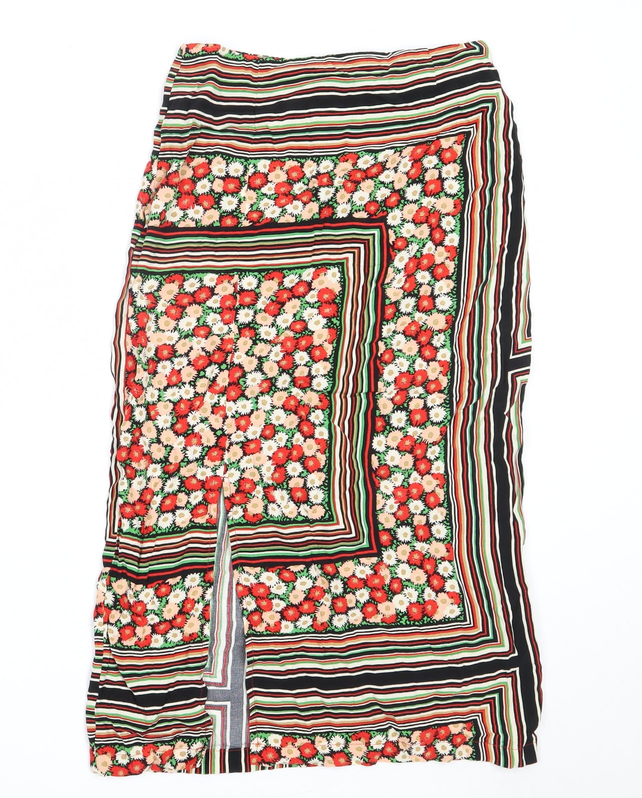 Topshop Womens Black Geometric Viscose Flare Skirt Size 6