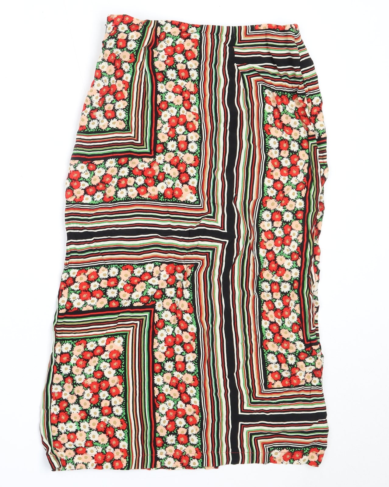 Topshop Womens Black Geometric Viscose Flare Skirt Size 6