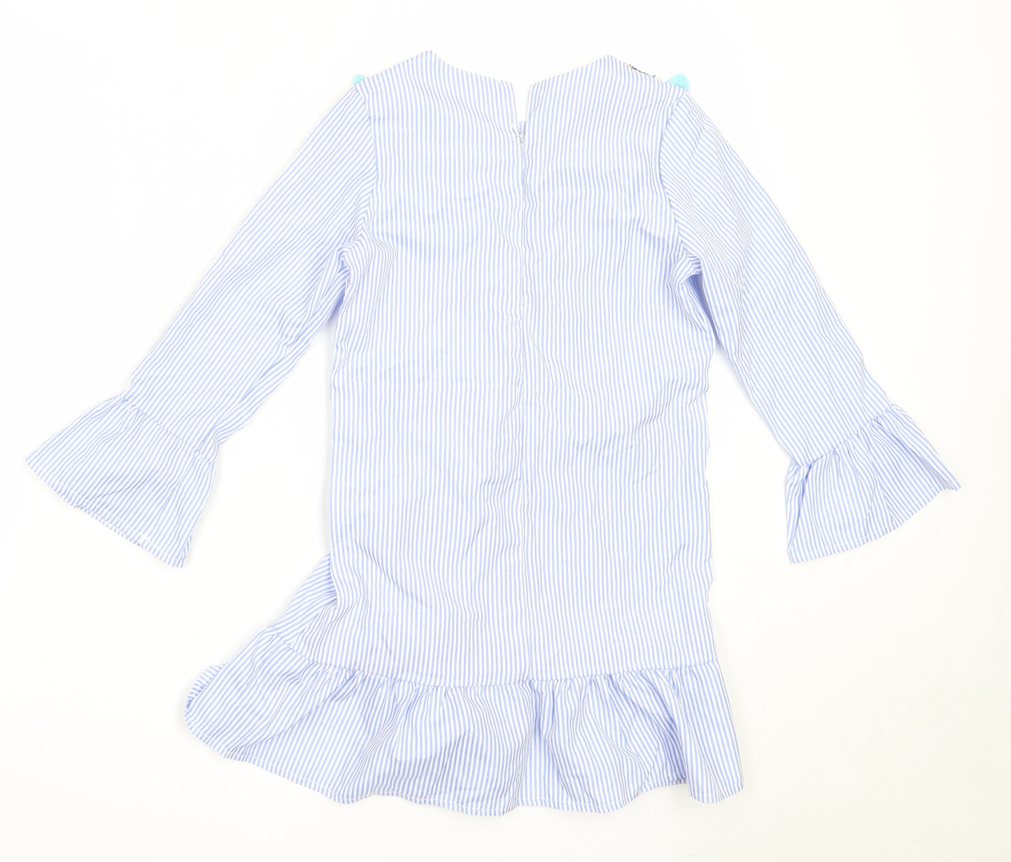 Preworn Girls Blue Striped Cotton Shift  Size 10 Years  Round Neck