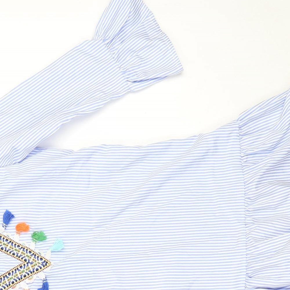 Preworn Girls Blue Striped Cotton Shift  Size 10 Years  Round Neck
