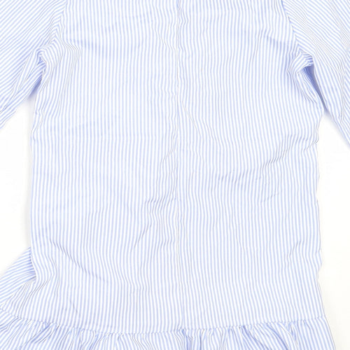 Preworn Girls Blue Striped Cotton Shift  Size 10 Years  Round Neck