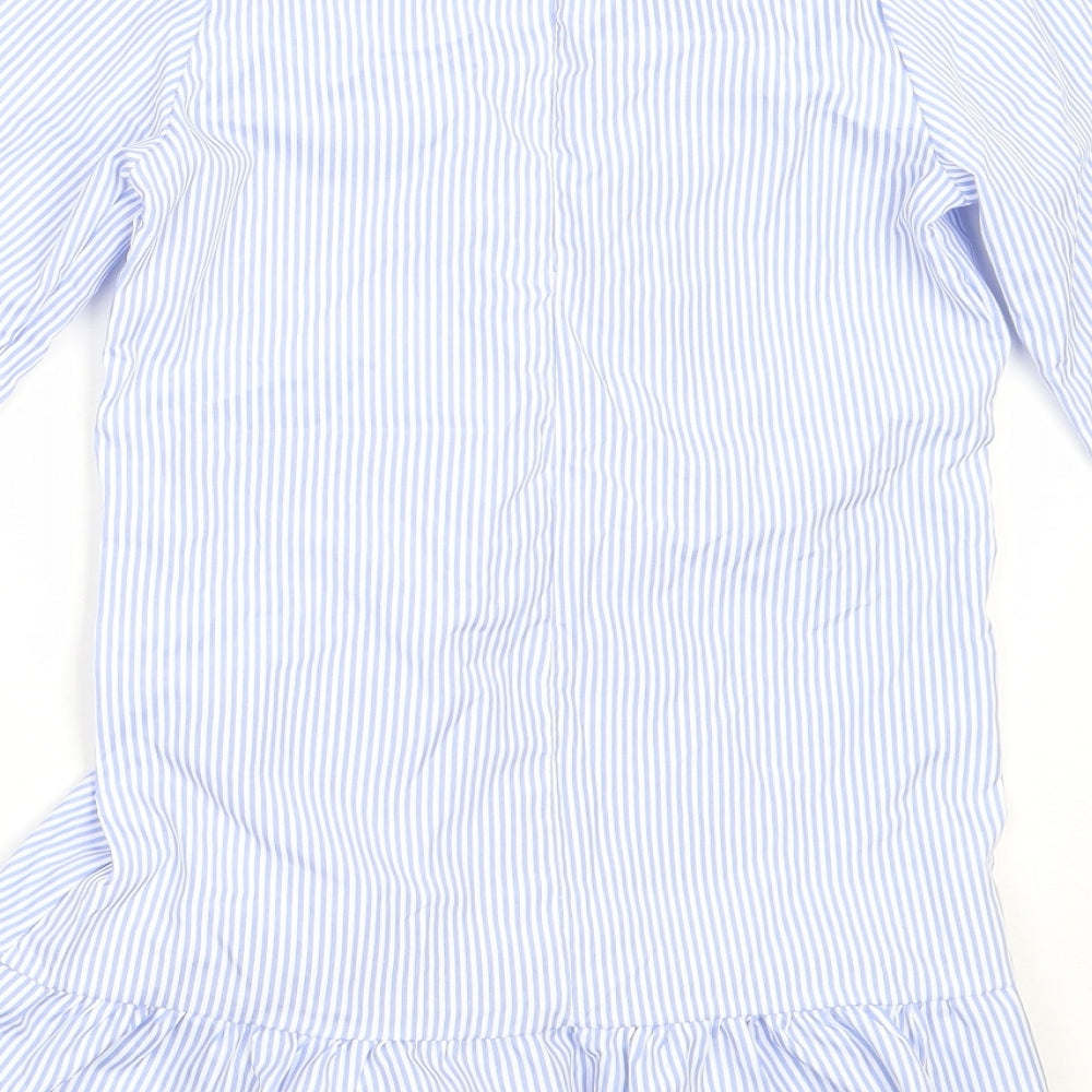 Preworn Girls Blue Striped Cotton Shift  Size 10 Years  Round Neck