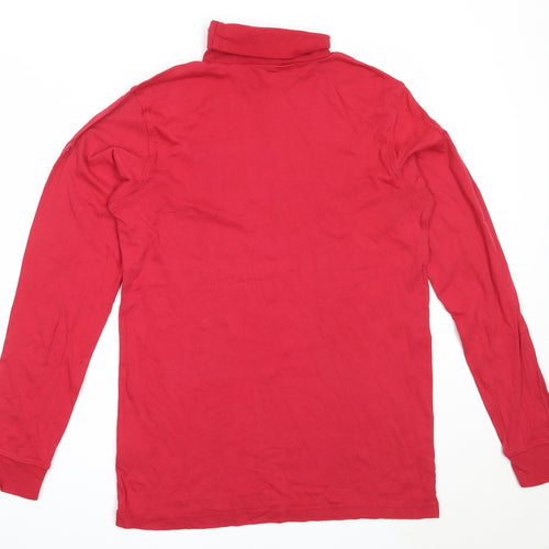 Cotton Traders Mens Red  Cotton  T-Shirt Size L Roll Neck
