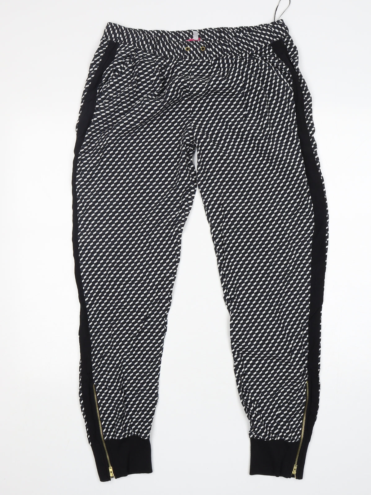 Be Beau Womens Multicoloured Geometric Viscose Jogger Trousers Size 14 L30 in Regular