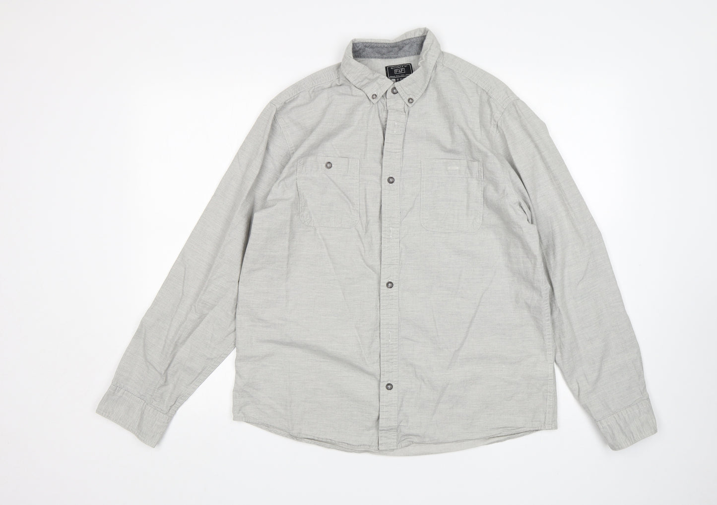 F&F Mens Grey  Cotton  Button-Up Size L Collared