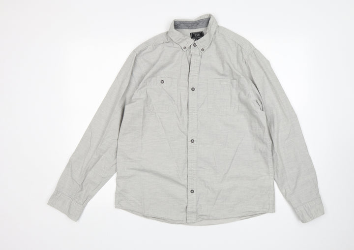 F&F Mens Grey  Cotton  Button-Up Size L Collared