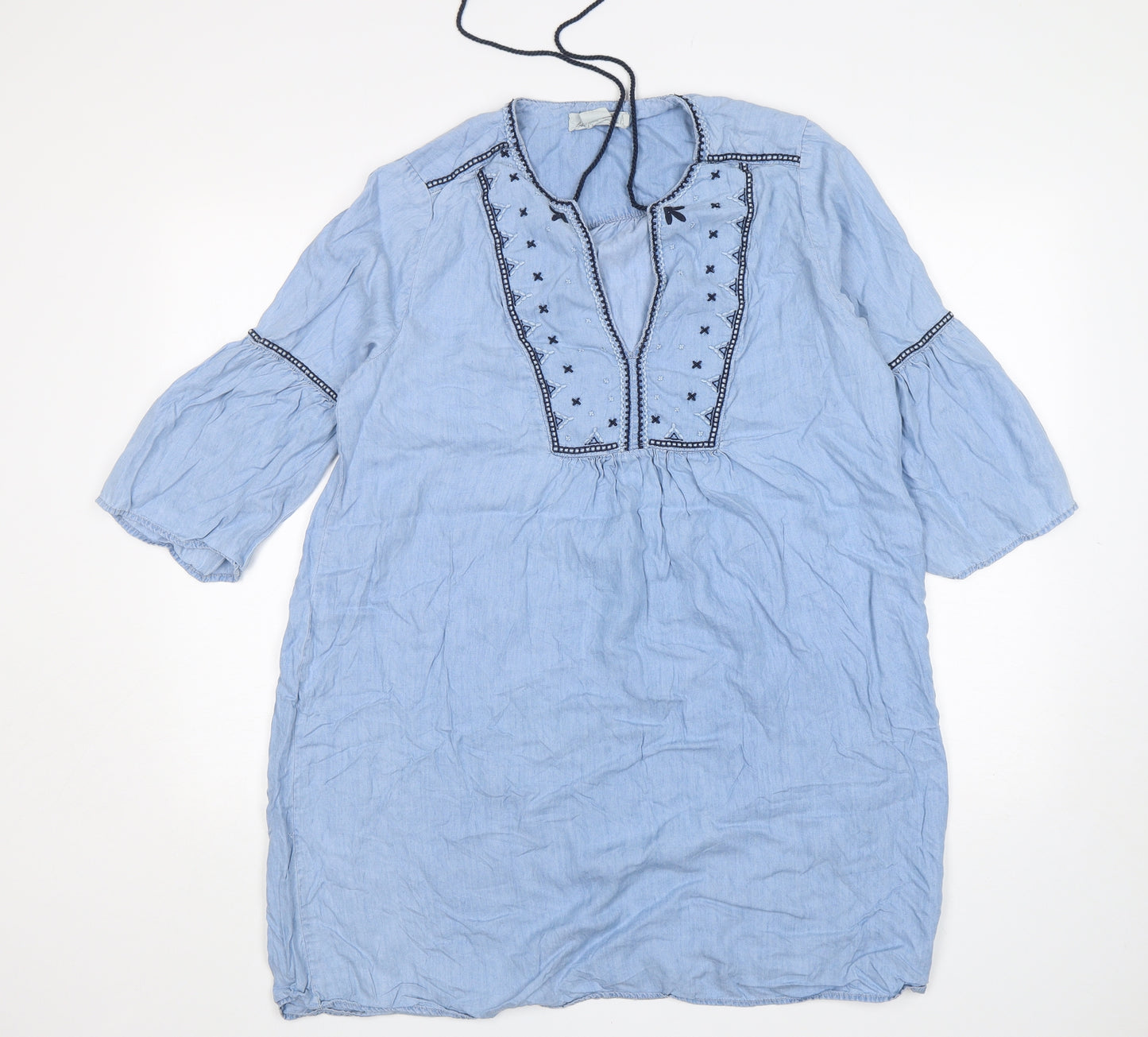 H&M Womens Blue  Lyocell A-Line  Size 12  V-Neck