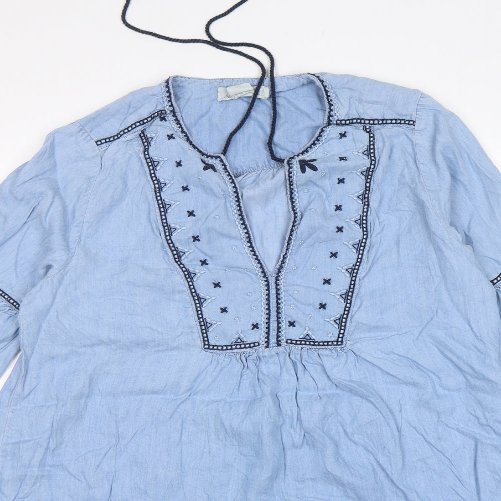 H&M Womens Blue  Lyocell A-Line  Size 12  V-Neck