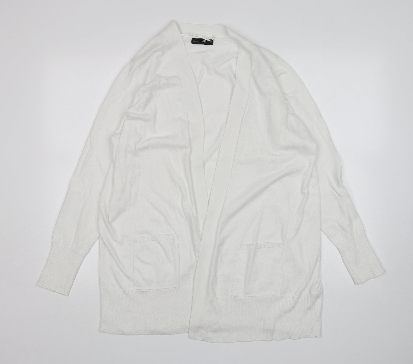 F&F Womens White V-Neck  Nylon Cardigan Jumper Size 20