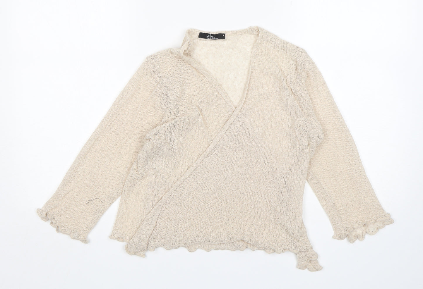 Bonmarché Womens Beige V-Neck  Acrylic Cardigan Jumper Size M
