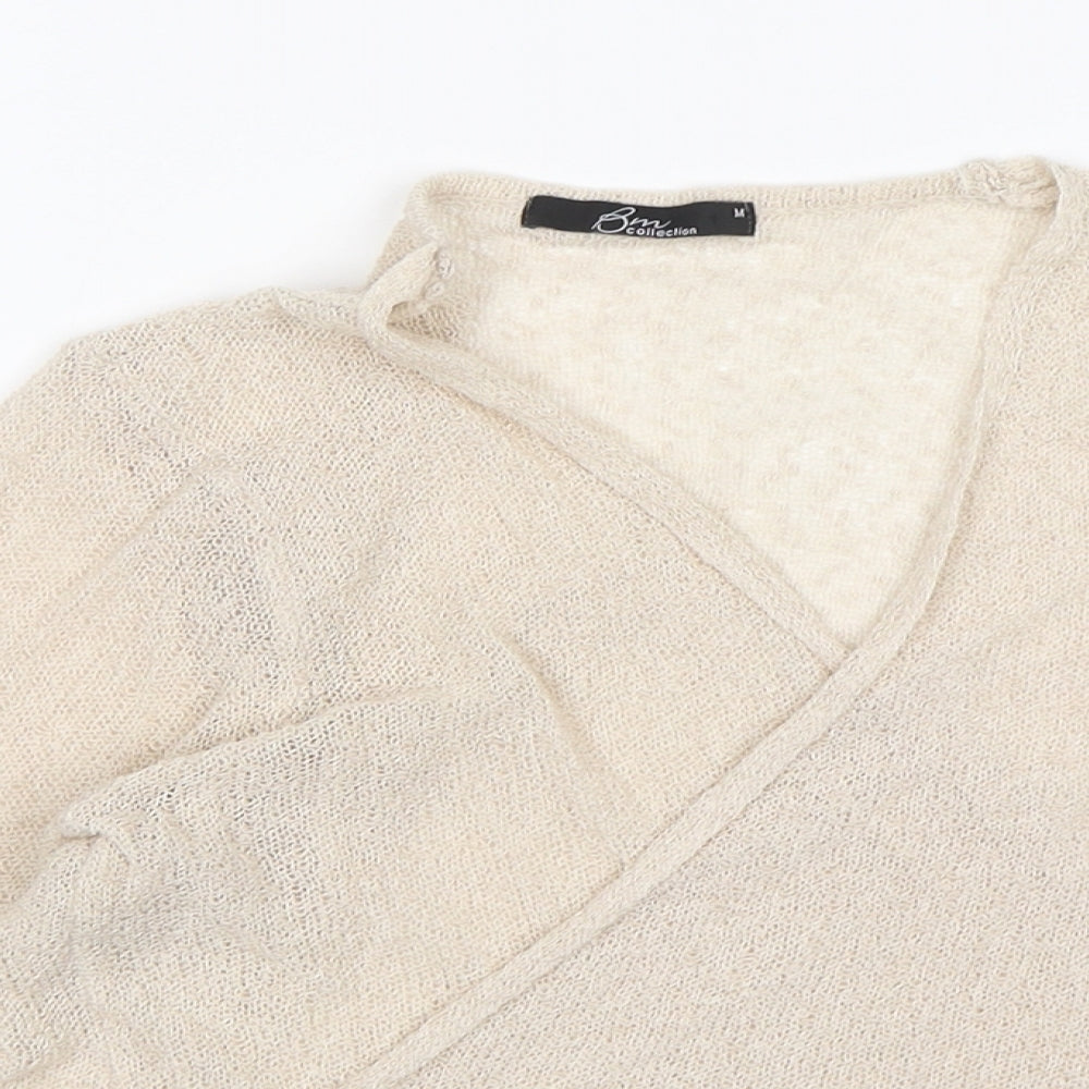 Bonmarché Womens Beige V-Neck  Acrylic Cardigan Jumper Size M