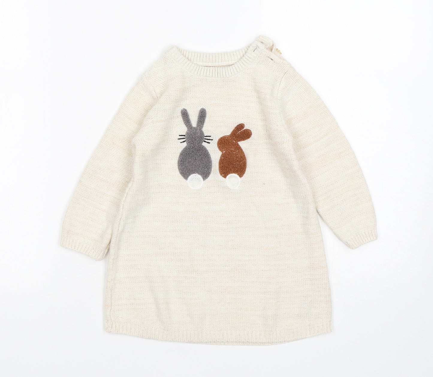 Nutmeg Girls Beige  Acrylic Jumper Dress  Size 12-18 Months  Round Neck