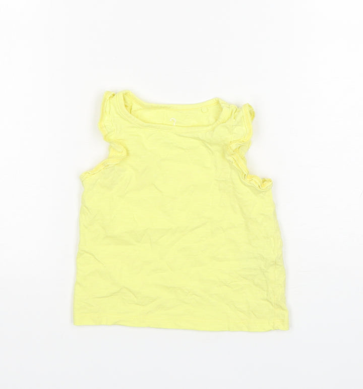 NEXT Girls Yellow  Cotton Basic Tank Size 9-12 Months Round Neck