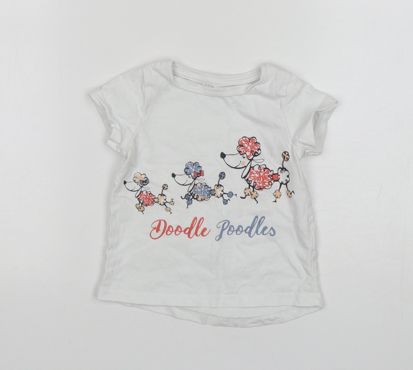 Nutmeg Girls White  Cotton Basic T-Shirt Size 18-24 Months Round Neck