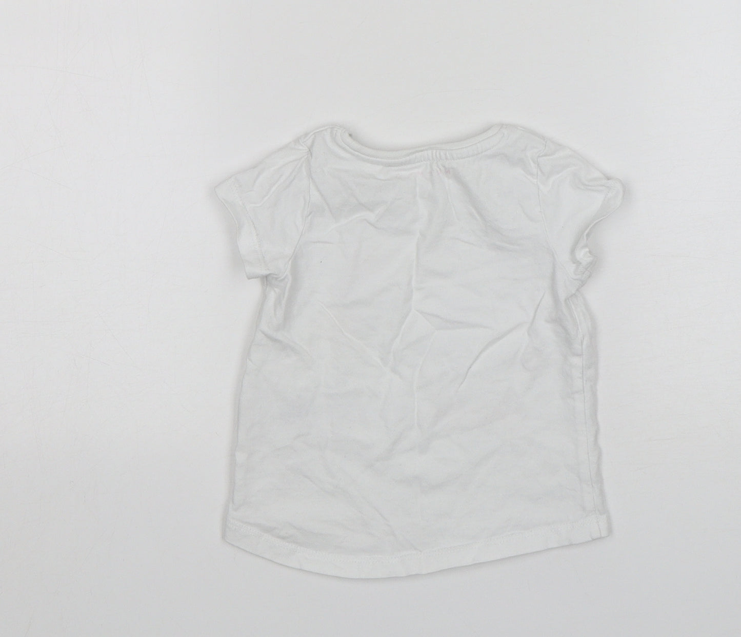 Nutmeg Girls White  Cotton Basic T-Shirt Size 18-24 Months Round Neck