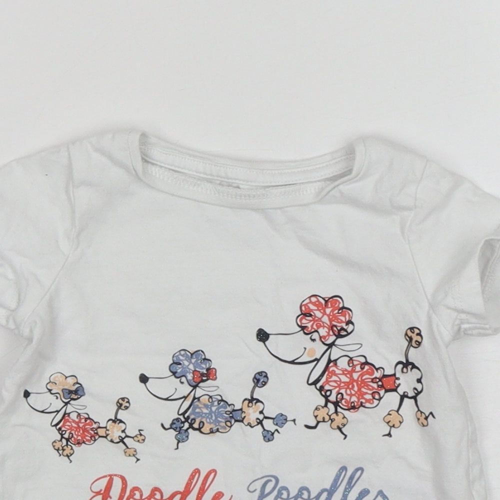 Nutmeg Girls White  Cotton Basic T-Shirt Size 18-24 Months Round Neck