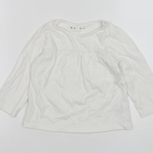 Nutmeg Girls White  Cotton Basic T-Shirt Size 12-18 Months Round Neck