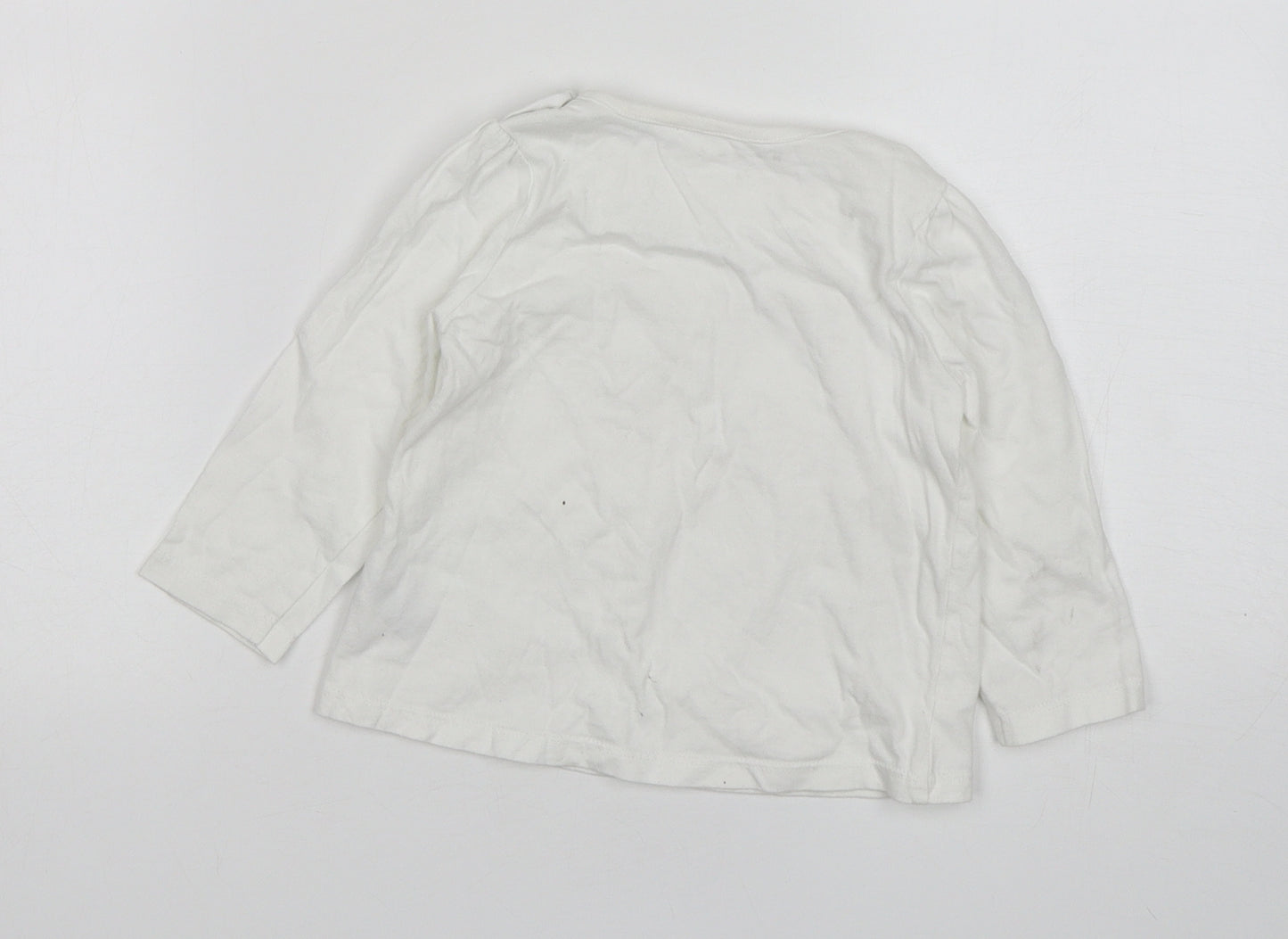 Nutmeg Girls White  Cotton Basic T-Shirt Size 12-18 Months Round Neck