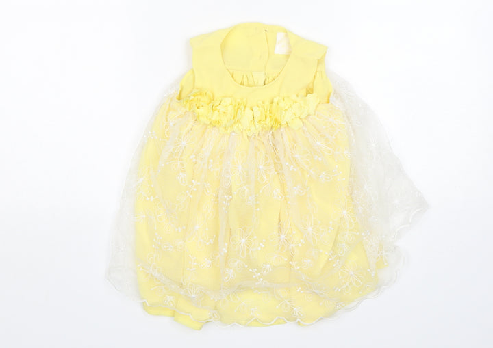 F&F Girls Yellow Polyester A-Line Size 12-18 Months Round Neck