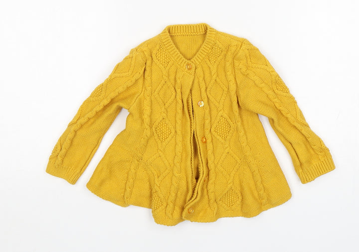 Nutmeg Girls Yellow Cotton Cardigan Jumper Size 9-12 Months