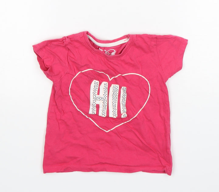 Primark Girls Pink Cotton Basic T-Shirt Size 2-3 Years Round Neck