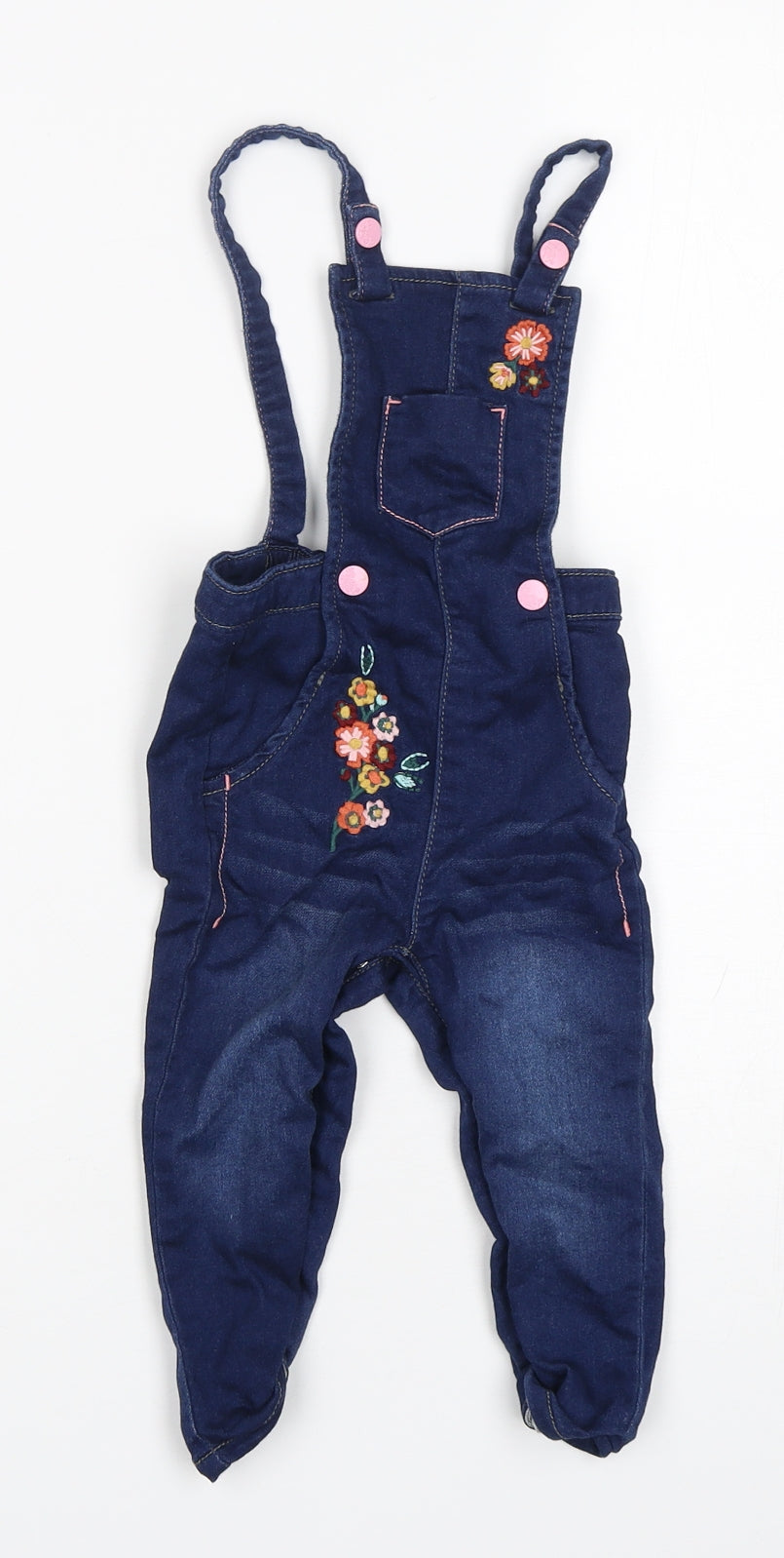 Nutmeg Girls Blue Floral Cotton Dungaree One-Piece Size 12-18 Months
