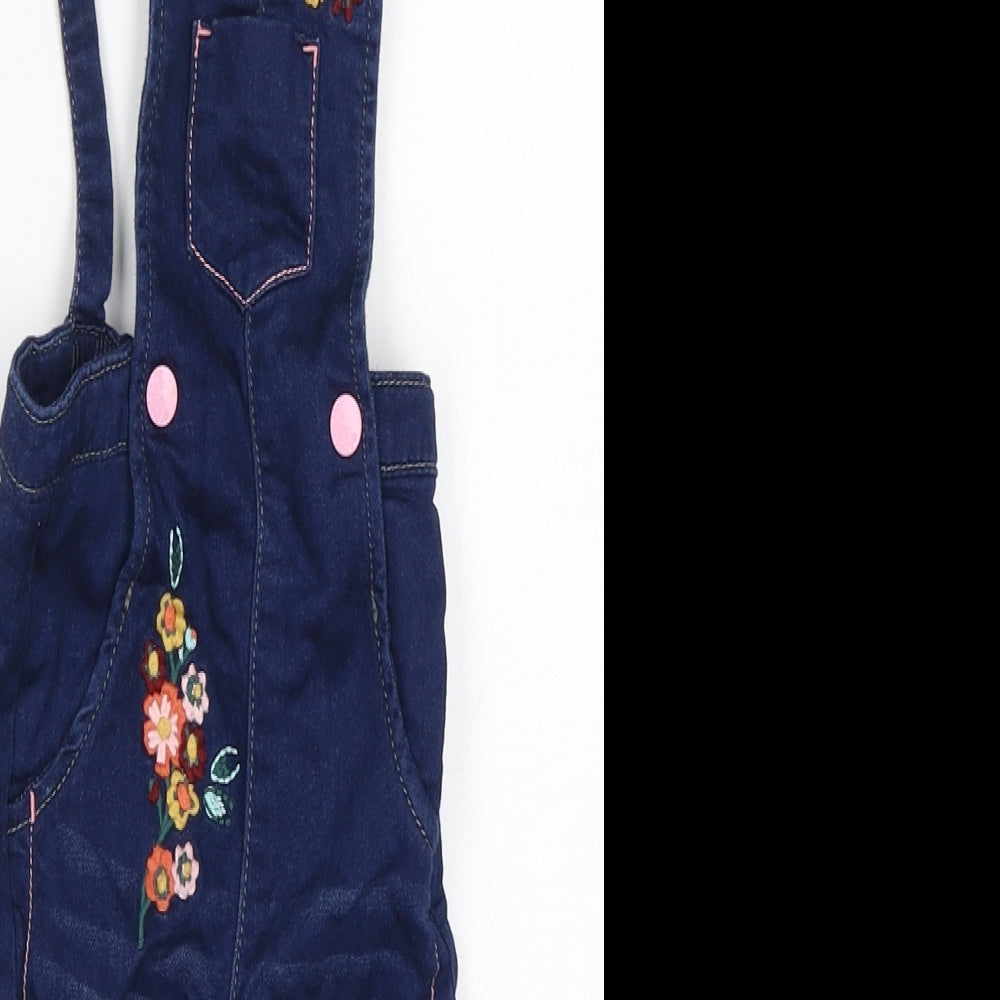 Nutmeg Girls Blue Floral Cotton Dungaree One-Piece Size 12-18 Months