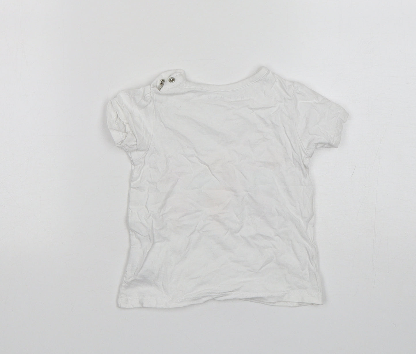 Nutmeg Girls White  Cotton Basic T-Shirt Size 9-12 Months Round Neck