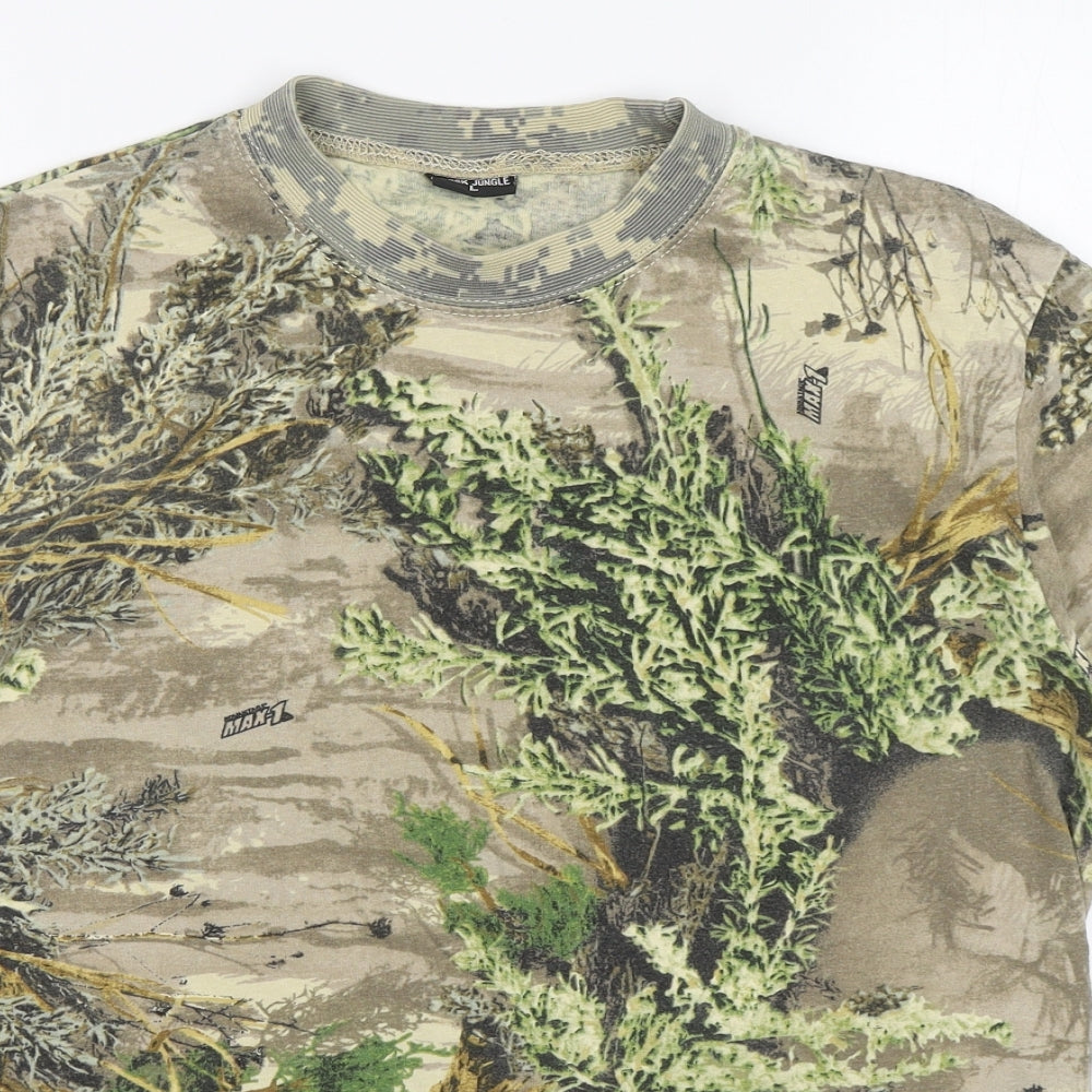 Thick Jungle  Mens Multicoloured Camouflage Cotton  T-Shirt Size L Round Neck