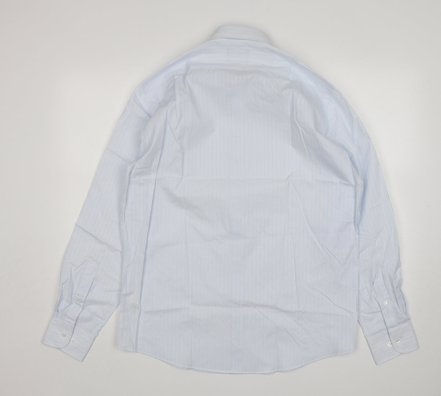 Thomas Nash Mens Blue Striped Polyester  Dress Shirt Size 15.5 Collared