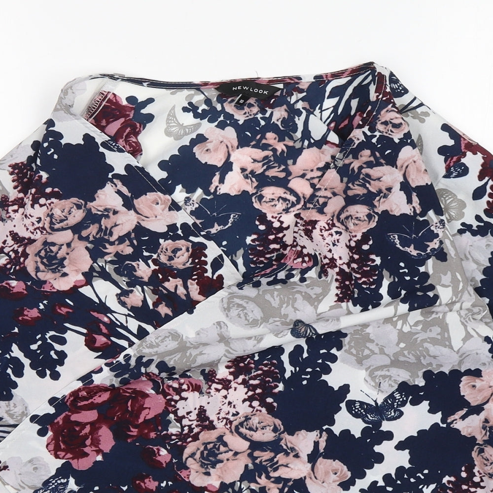 New Look Womens Multicoloured Floral Polyester Wrap Blouse Size 10 V-Neck