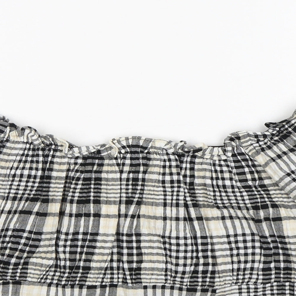 New Look Womens Multicoloured Check Cotton Basic Blouse Size 16 Boat Neck