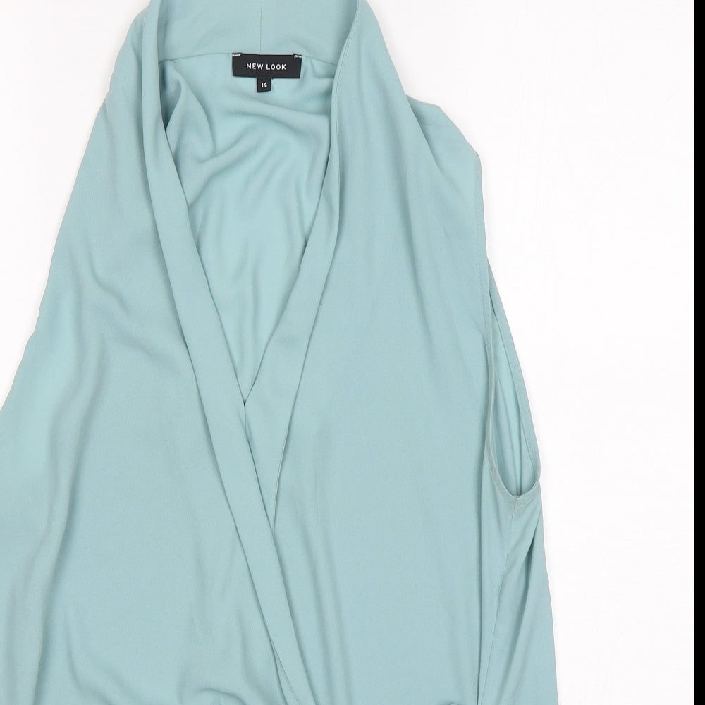 New Look Womens Green  Polyester Basic Blouse Size 14 V-Neck