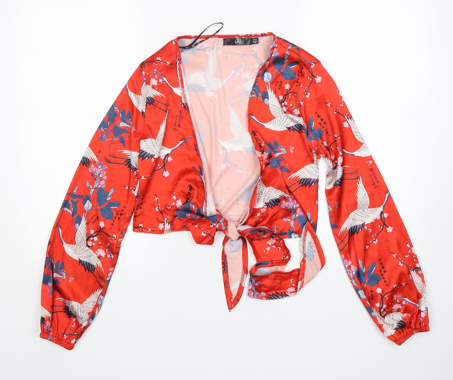 Missguided Womens Red Floral Polyester Cropped Blouse Size 6 V-Neck