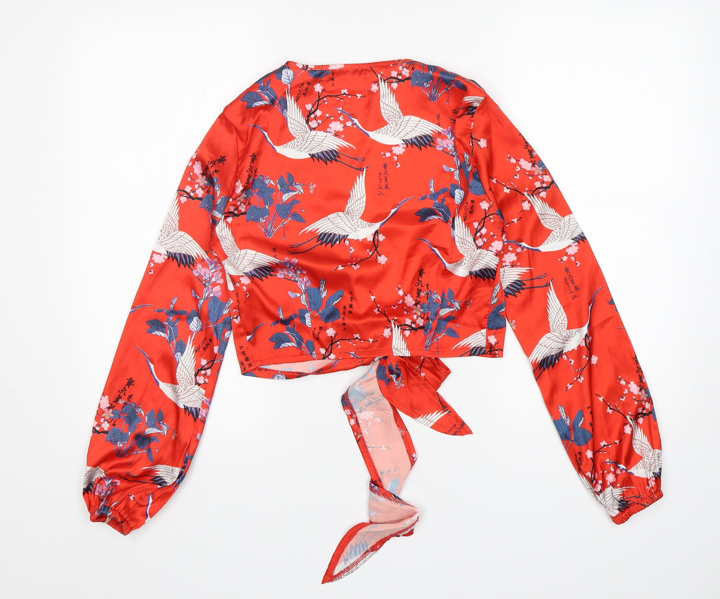 Missguided Womens Red Floral Polyester Cropped Blouse Size 6 V-Neck