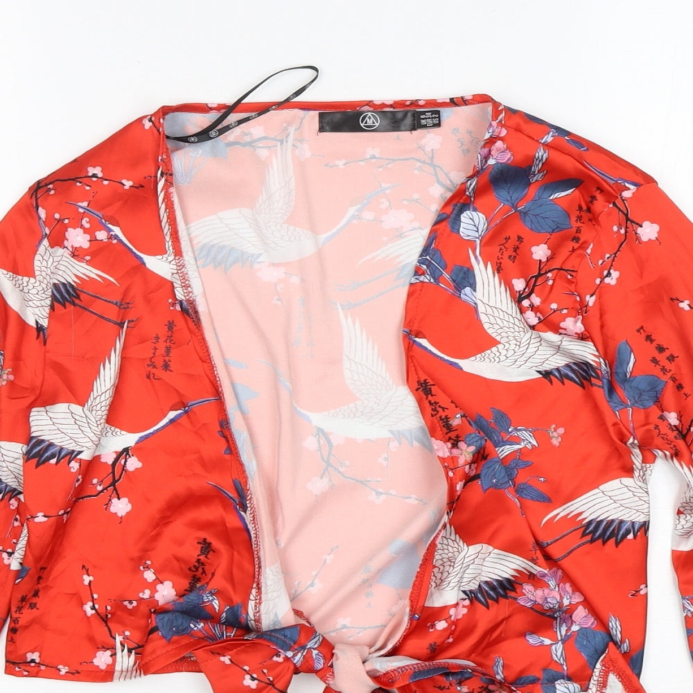 Missguided Womens Red Floral Polyester Cropped Blouse Size 6 V-Neck