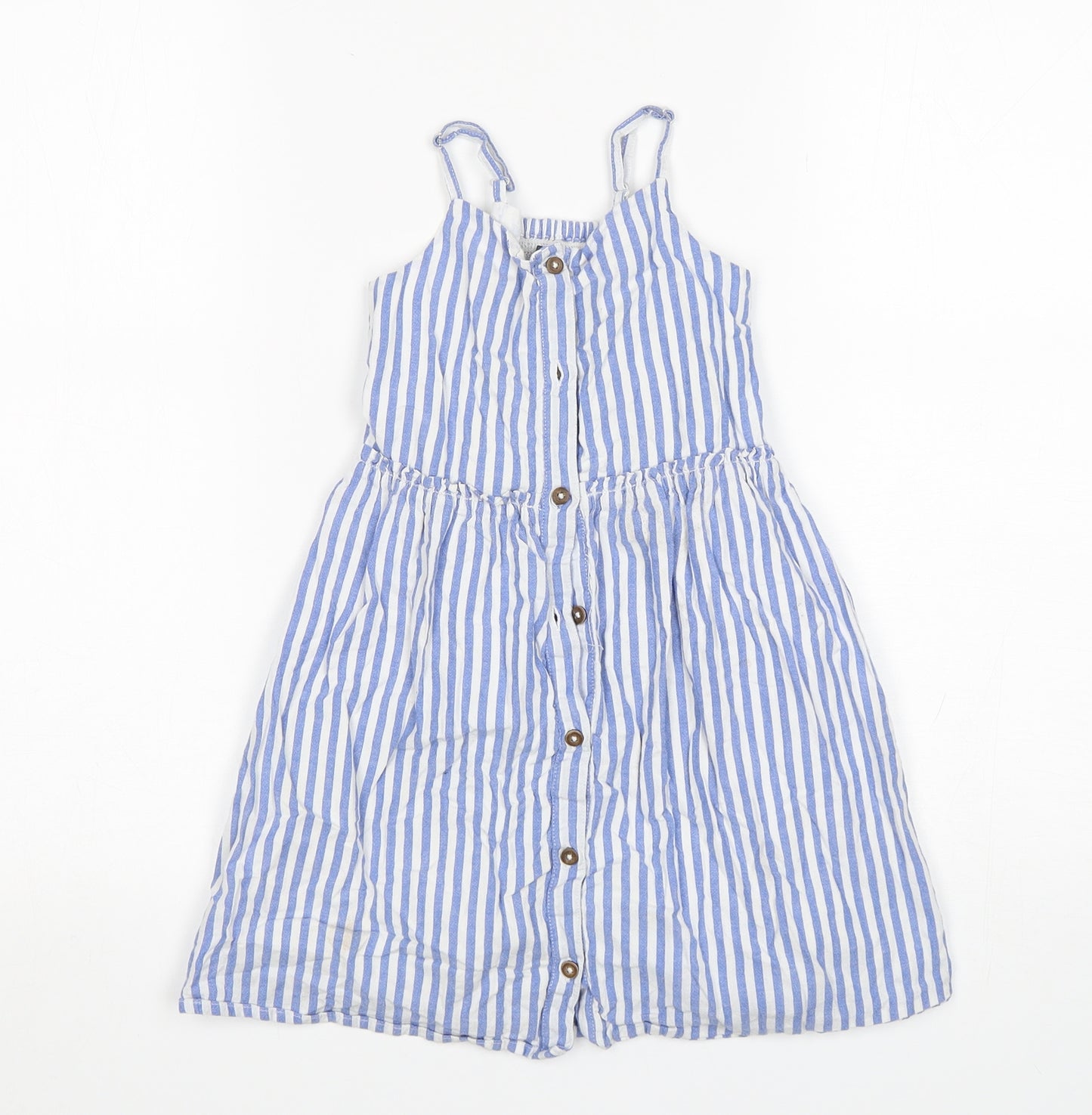 George Girls Blue Striped Cotton A-Line  Size 5-6 Years  Square Neck