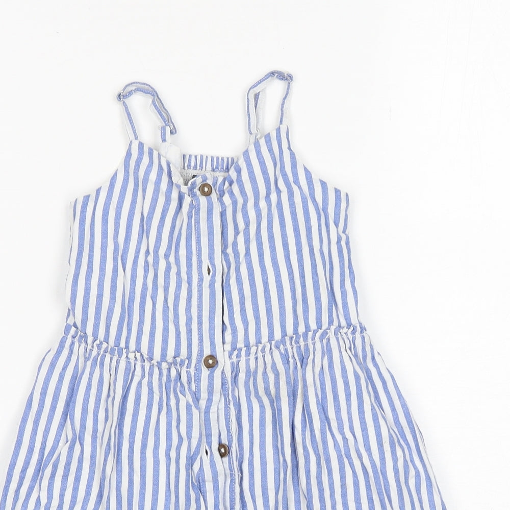 George Girls Blue Striped Cotton A-Line  Size 5-6 Years  Square Neck